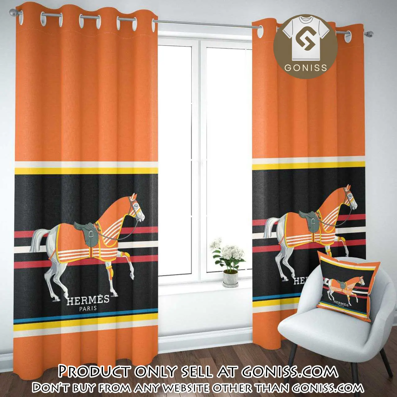 Hermes orange premium window curtains hot  set wc058 gn0617435